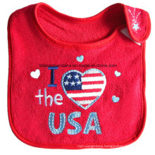 OEM Produce Customized Design Double Layers Cotton Terry Red Embroidered Baby Bibs